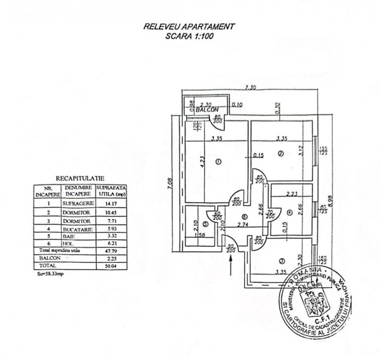 Apartament 3 cam, cf 2 dec, Sos Vestului